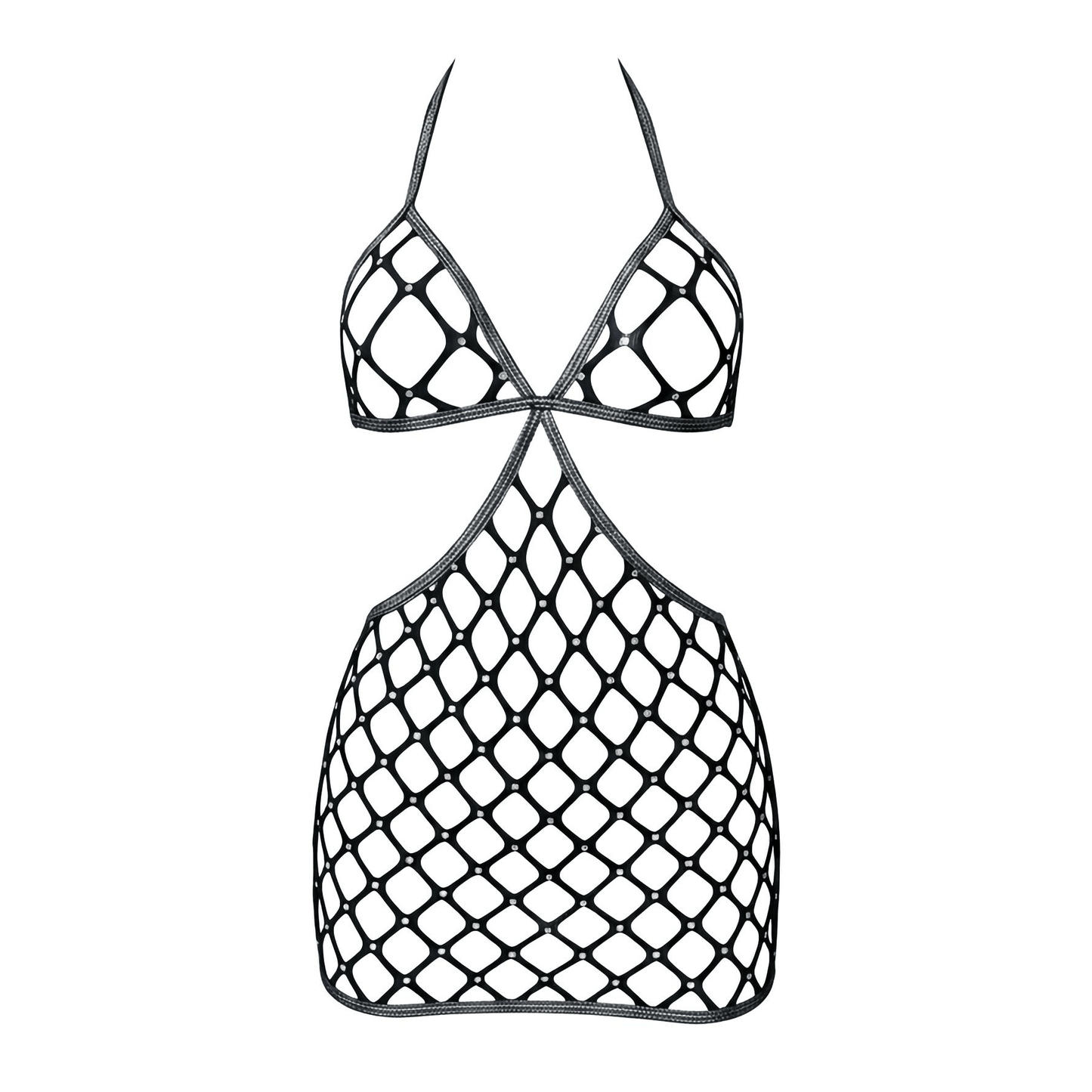 Black Rhinestoned Fishnet Halter Mini Dress - GrlFriday Shop