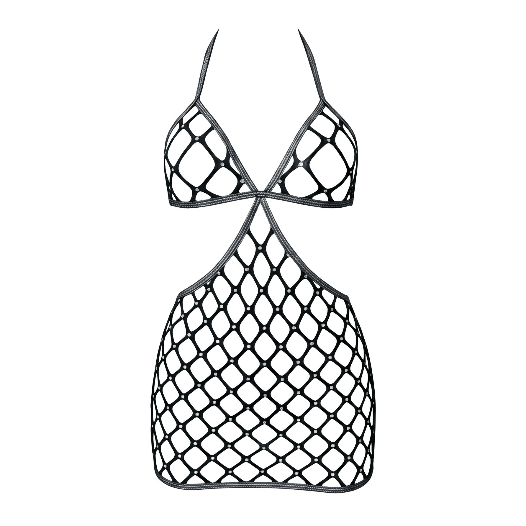 Black Rhinestoned Fishnet Halter Mini Dress - GrlFriday Shop