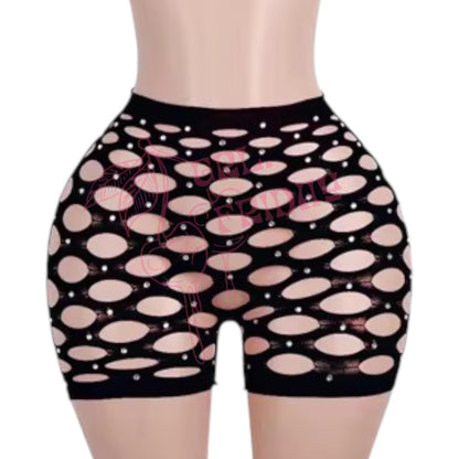 Black Rhinestoned Mesh Short Set - GrlFriday Shop