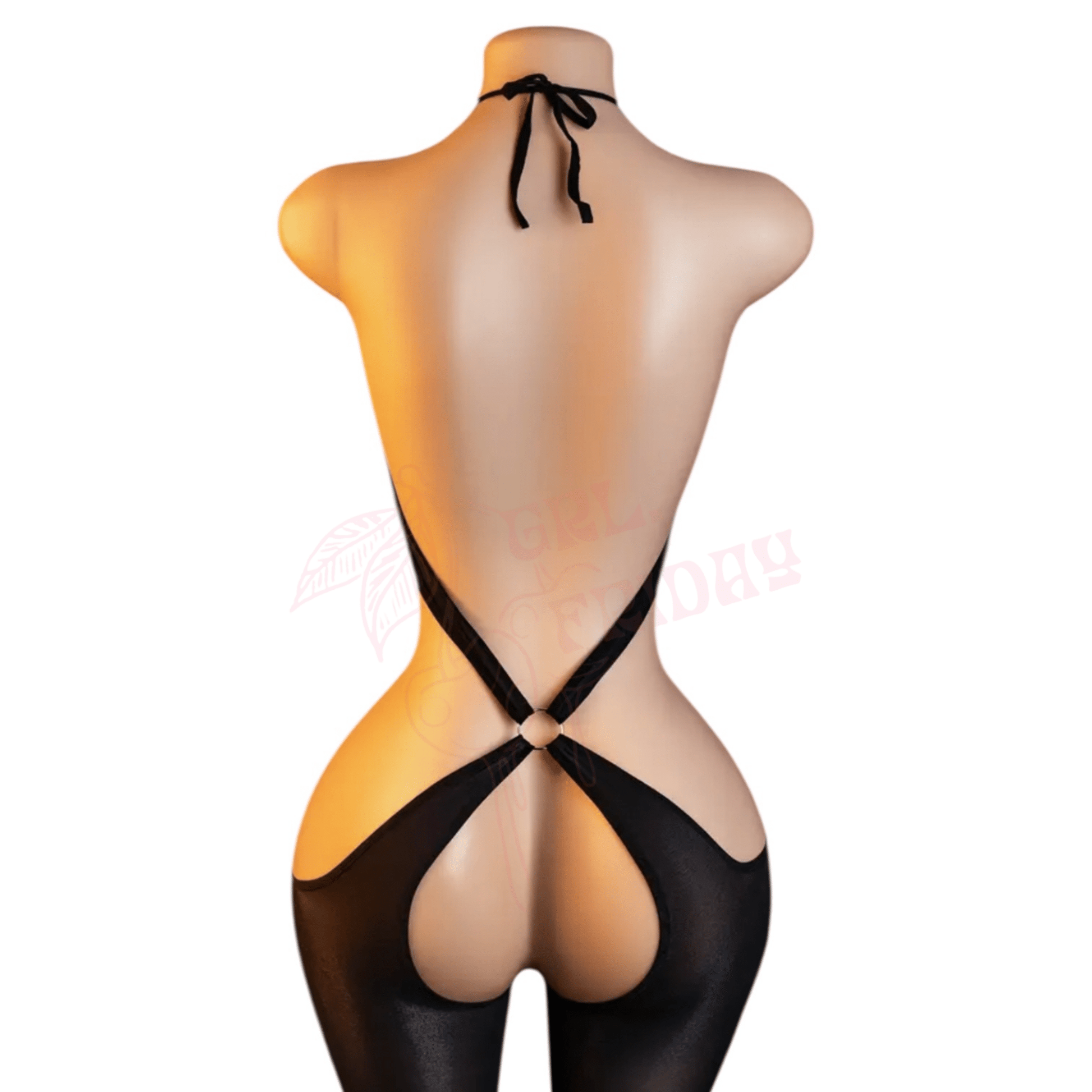 Black Sheer Halter Bodystocking with O - Ring Detail - GrlFriday Shop