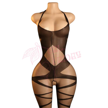 Black Sheer Halter Tie Illusion Bodystocking - GrlFriday Shop