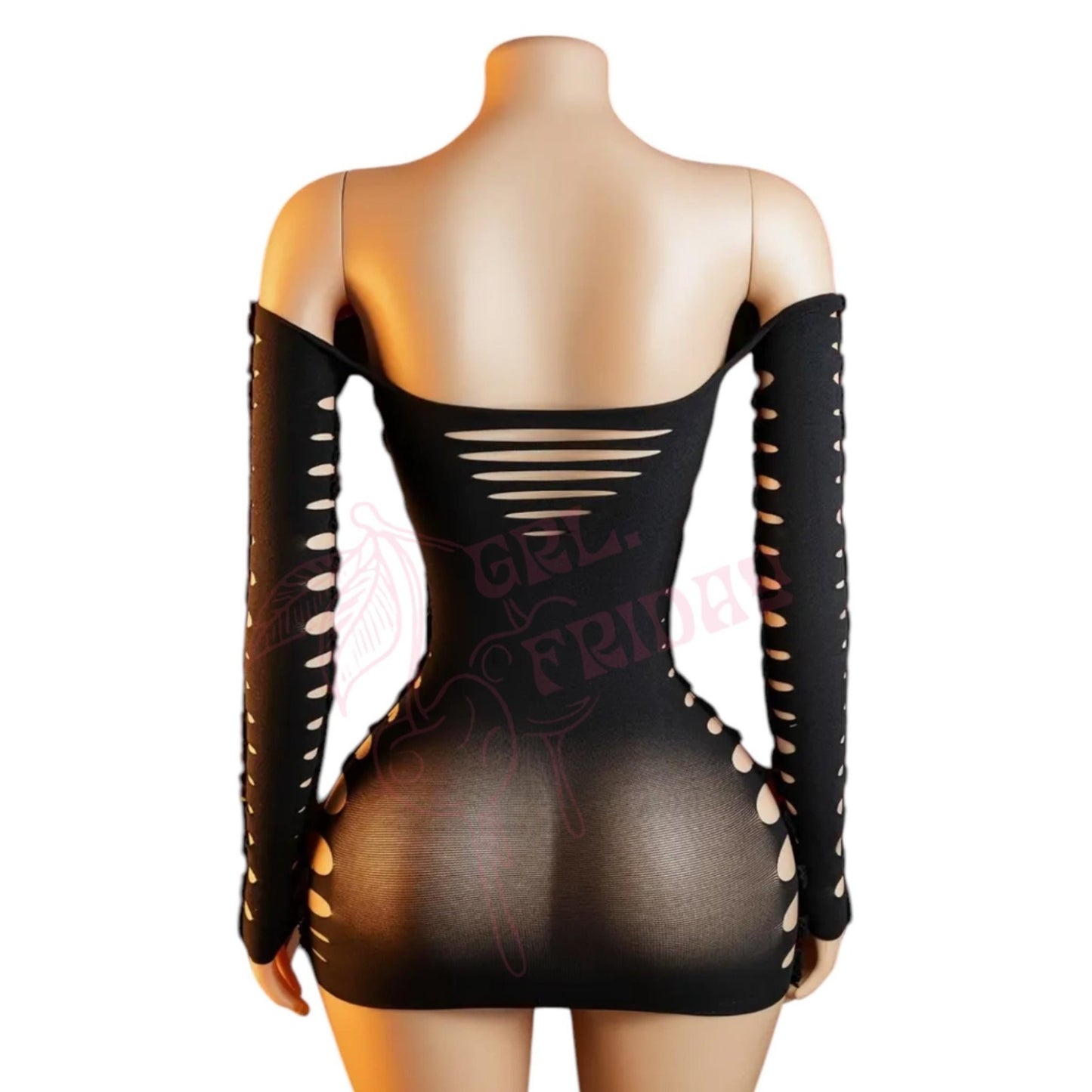 Black Sheer Shredded Long Sleeve Mini Dress - GrlFriday Shop
