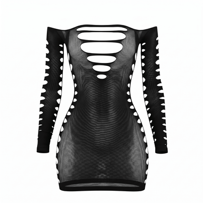Black Sheer Shredded Long Sleeve Mini Dress - GrlFriday Shop
