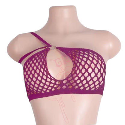 Burgundy Red Mesh Halter Bikini Set with O - Rings - GrlFriday Shop