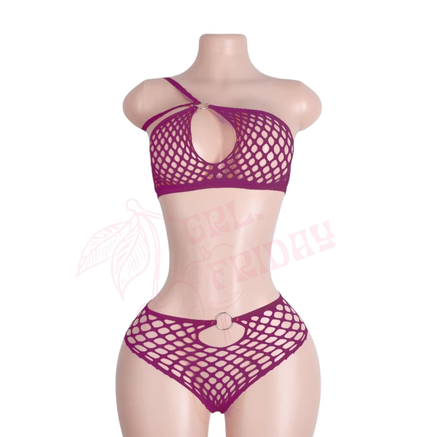 Burgundy Red Mesh Halter Bikini Set with O - Rings - GrlFriday Shop