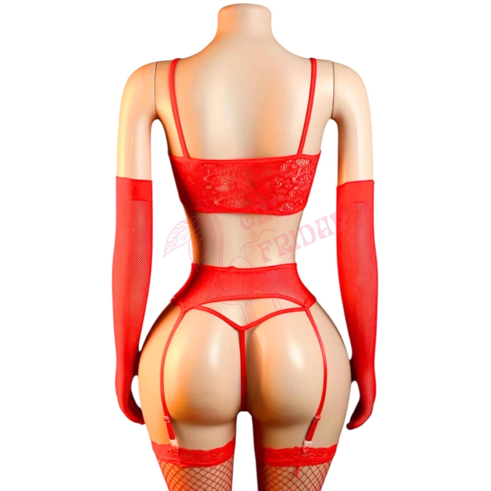 Cherry Red 7 Piece Fishnet Lingerie Set - GrlFriday Shop