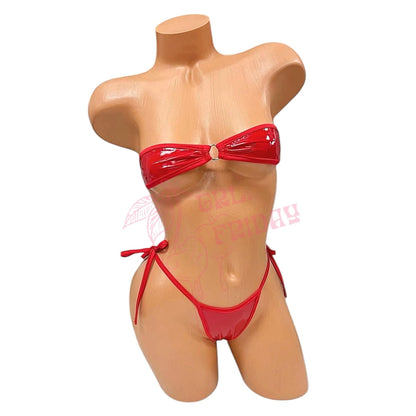 Cherry Red Latex Look O - Ring Thong Nanokini Microkini - GrlFriday Shop