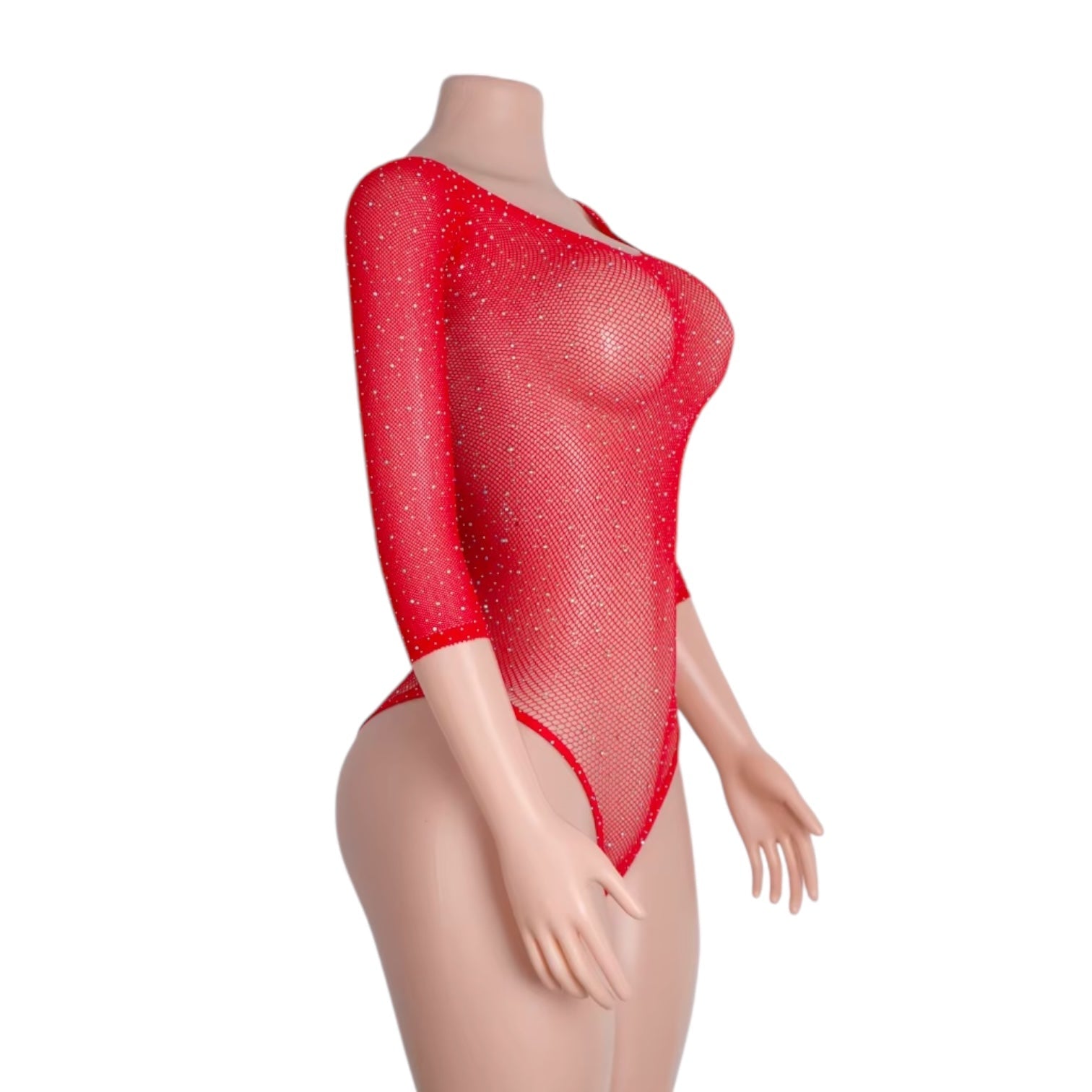 Cherry Red Rhinestoned Fishnet Bodysuit - GrlFriday Shop