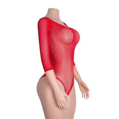 Cherry Red Rhinestoned Fishnet Bodysuit - GrlFriday Shop