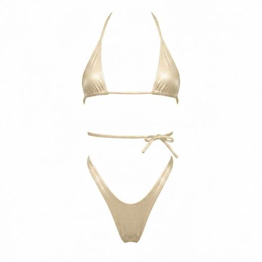 Coffee Nude Retro High Cut Thong Tri - Kini Set - String Bikini - GrlFriday Shop