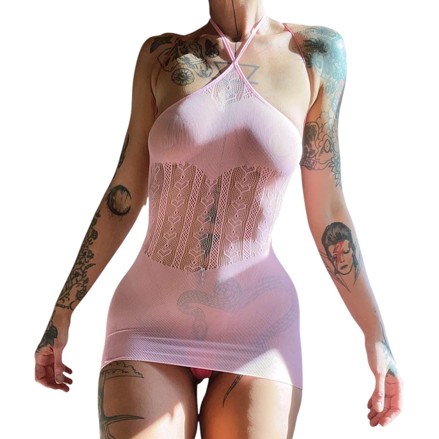 Coquette Pink Mesh Halter Dress with Heart Corset Pattern - GrlFriday Shop