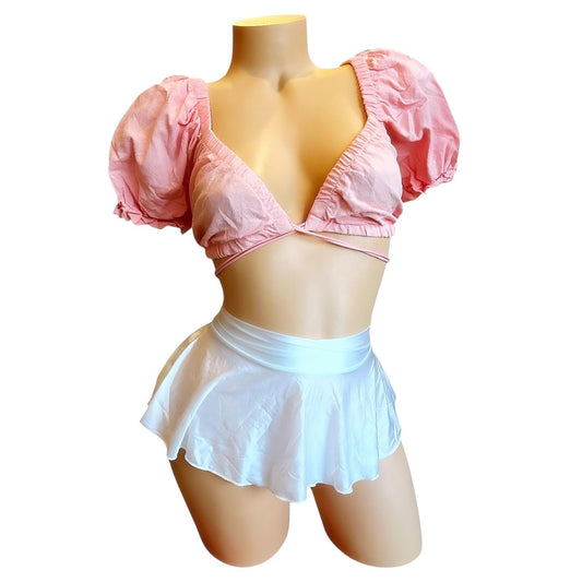 Coral Pastel Pink Coquette Peasant Crop Top - EXOTIC DANCEWEAR - GrlFriday Shop