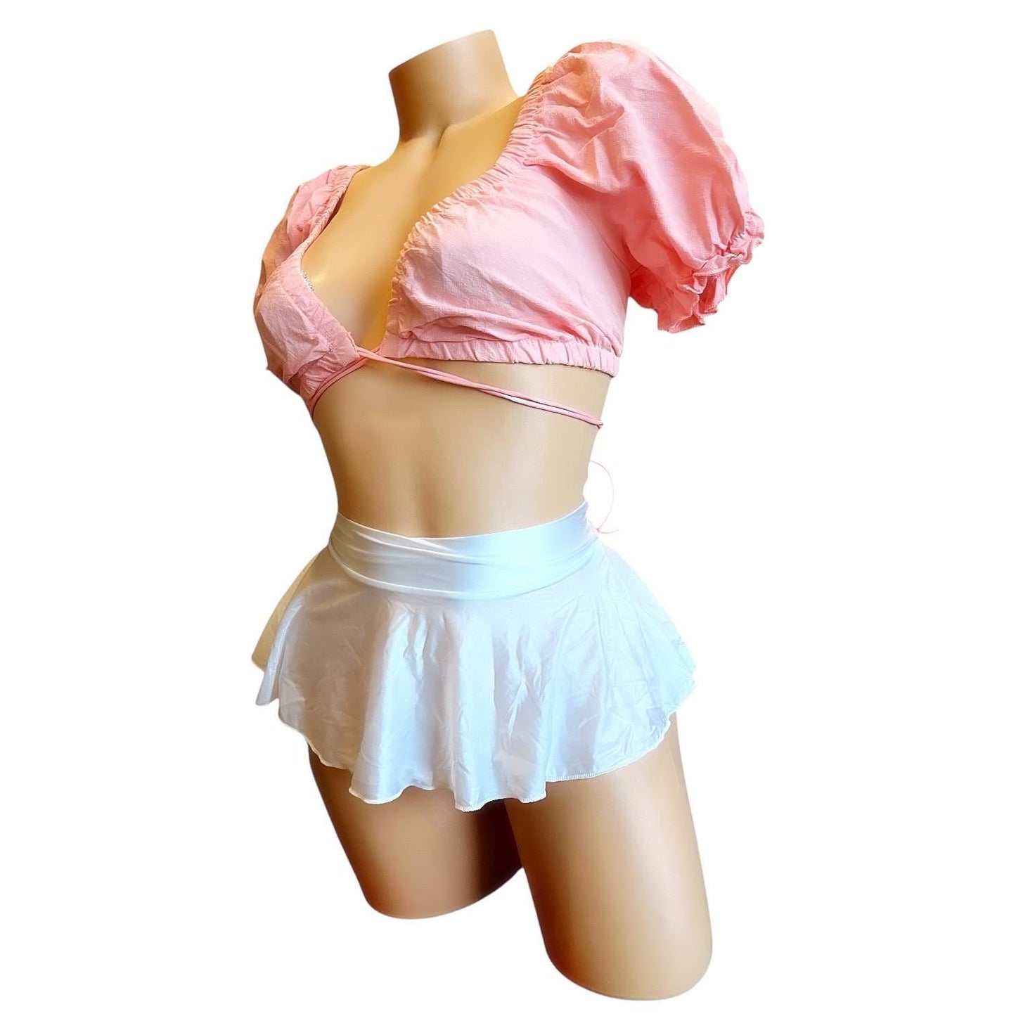 Coral Pastel Pink Coquette Peasant Crop Top - EXOTIC DANCEWEAR - GrlFriday Shop