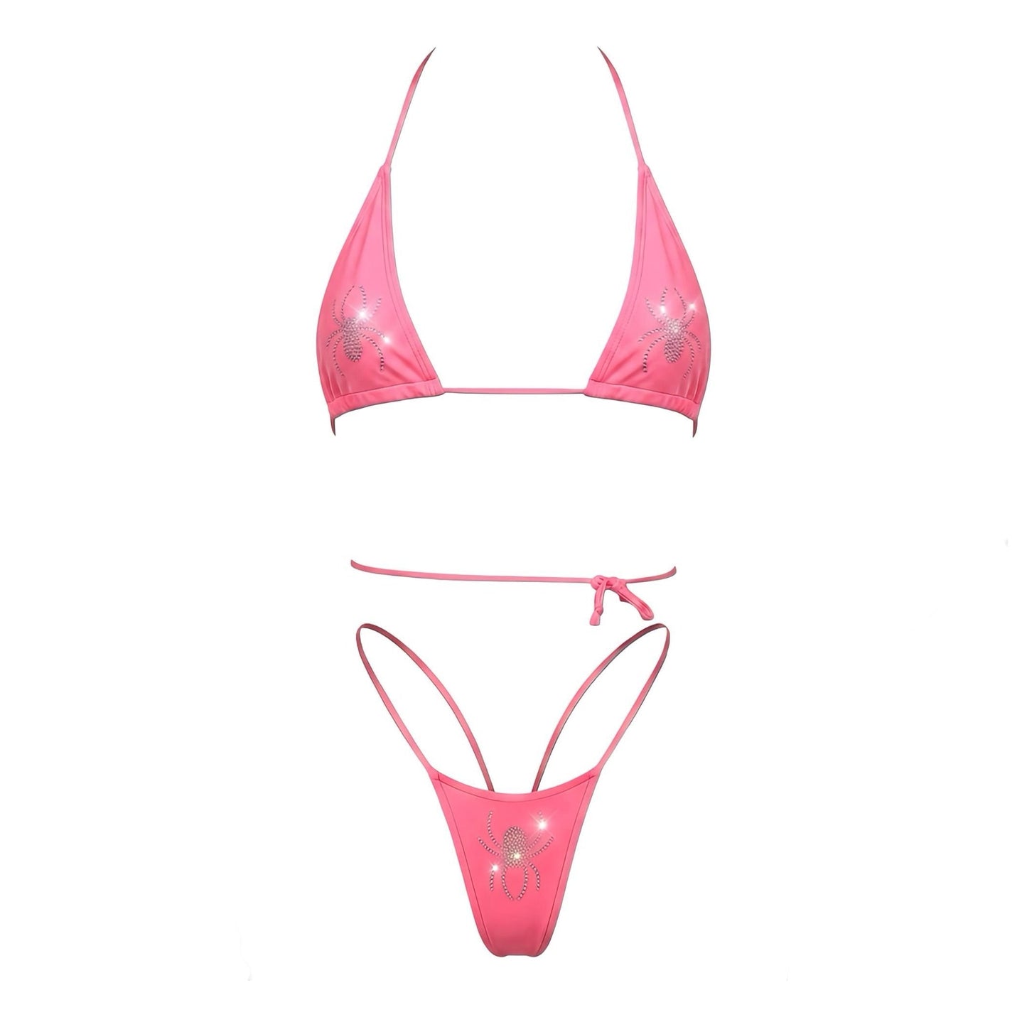 Coral Rhinestoned Spider G String Thong Mini Tri - Kini Set - GrlFriday Shop