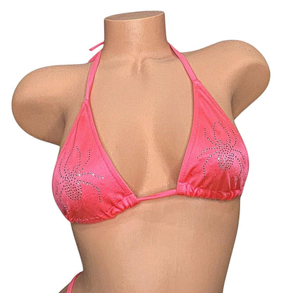 Coral Rhinestoned Spider G String Thong Mini Tri - Kini Set - GrlFriday Shop