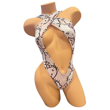 Criss - Cross Thong Monokini - Hello Kitty Sanrio Pastel Pink - GrlFriday Shop