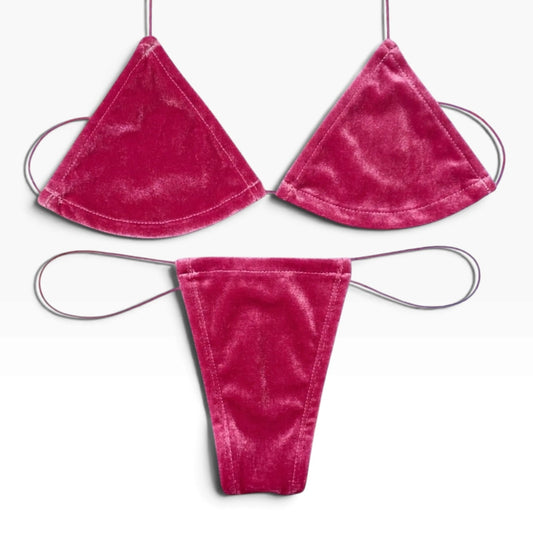 Fuchsia Pink Velvet Microkini Set - GrlFriday Shop