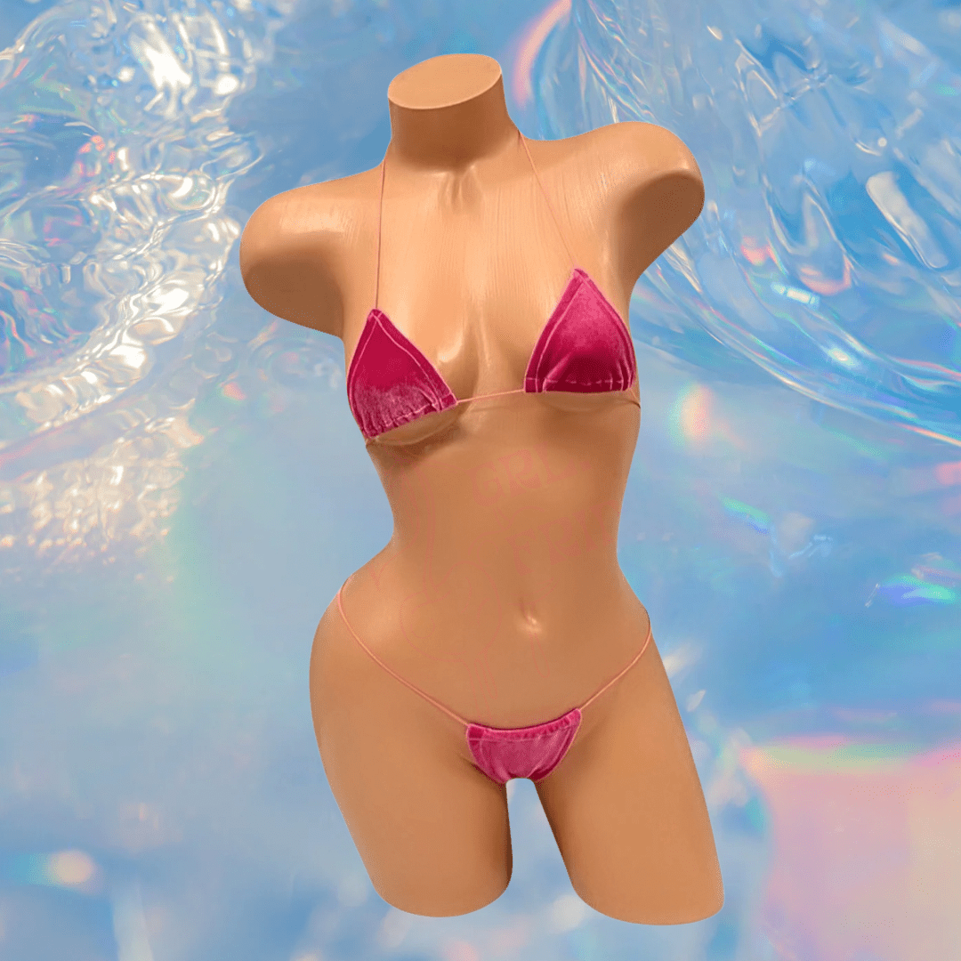 Fuchsia Pink Velvet Microkini Set - GrlFriday Shop