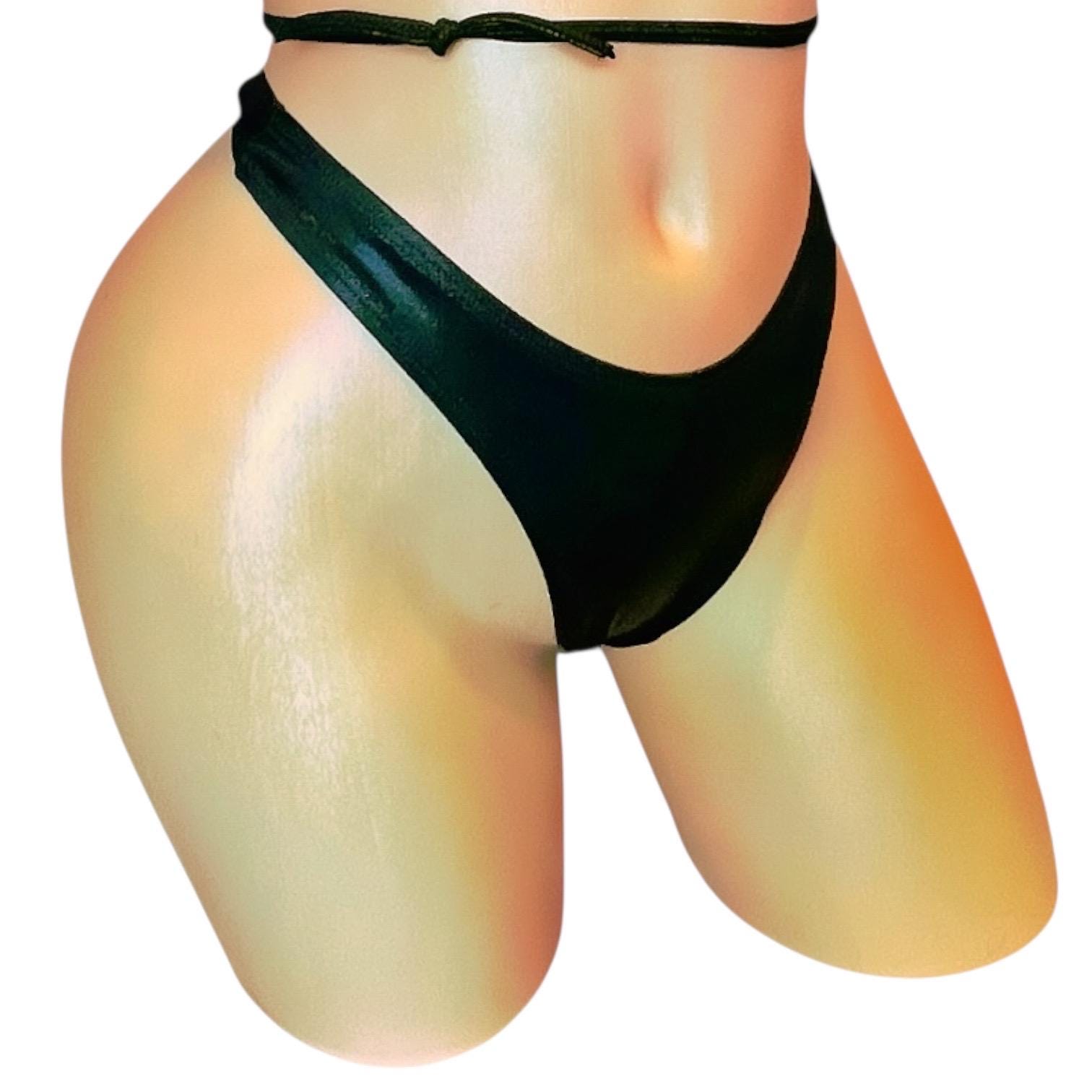 Glossy Black Retro High Cut Thong Tri - Kini Set - GrlFriday Shop