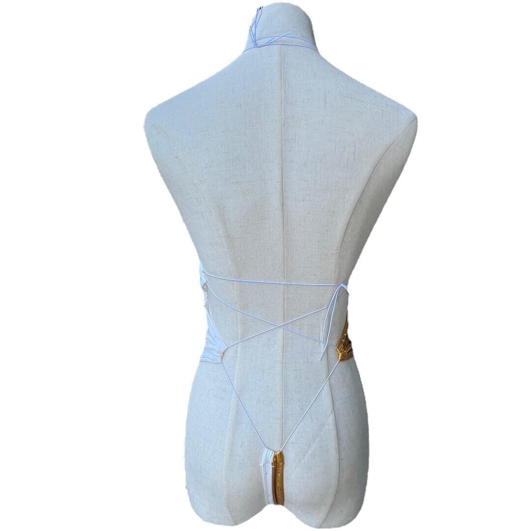 Gold and White Metallic Rhinestoned Monokini - GrlFriday Shop