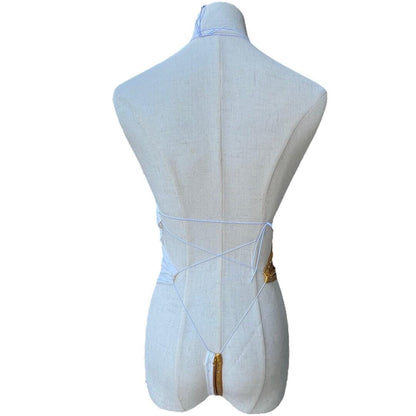 Gold and White Metallic Rhinestoned Monokini - GrlFriday Shop