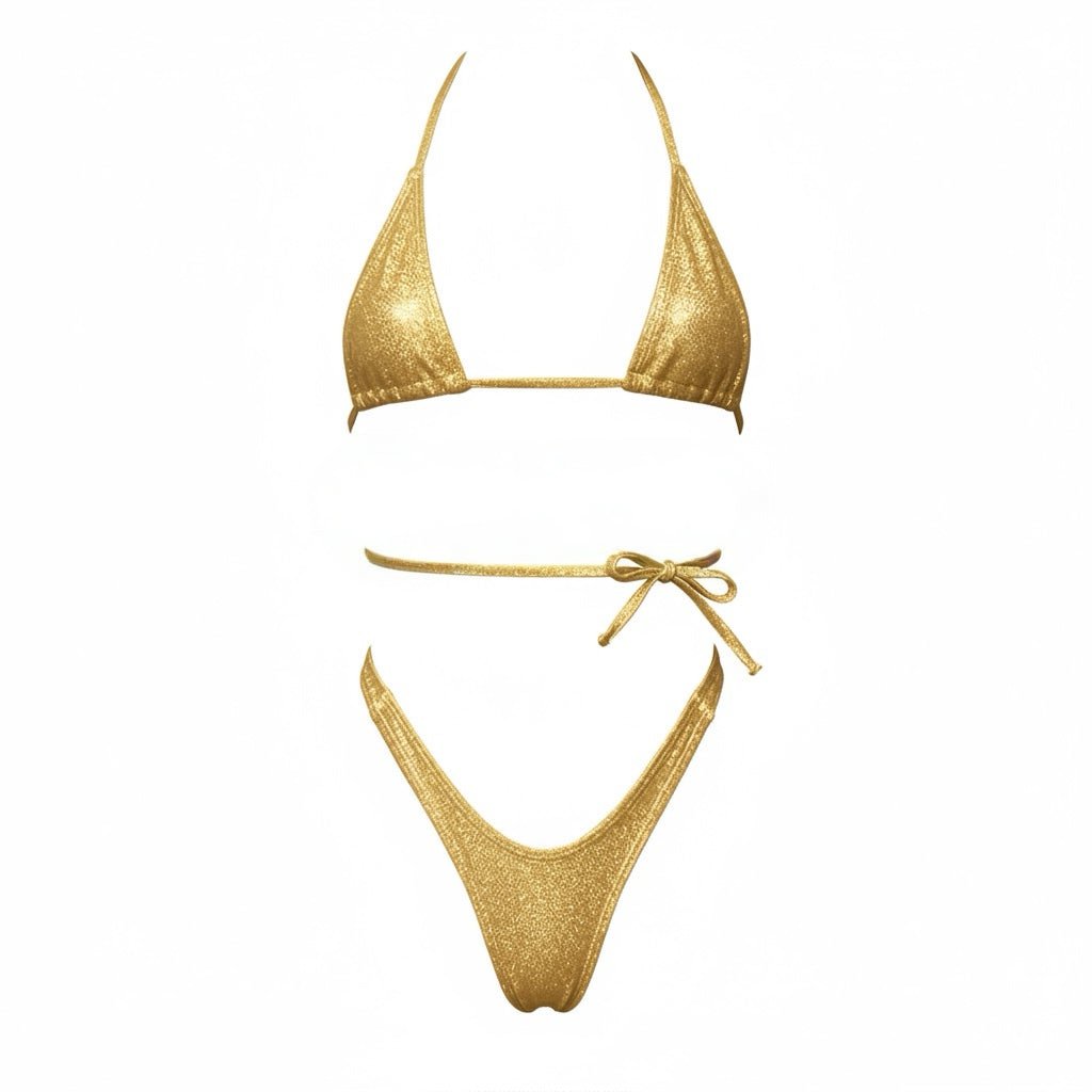 Gold Retro High Cut Thong Tri - Kini Set - String Bikini - GrlFriday Shop