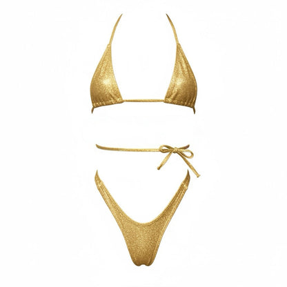 Gold Retro High Cut Thong Tri - Kini Set - String Bikini - GrlFriday Shop