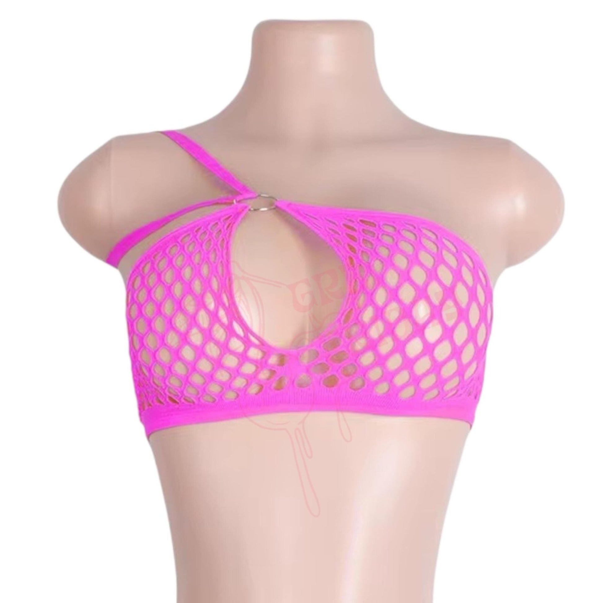 Hot Pink Mesh Halter Bikini Set with O - Rings - GrlFriday Shop