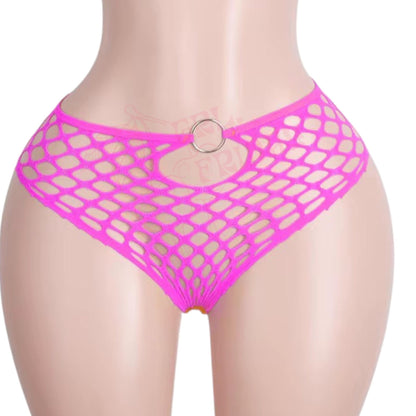 Hot Pink Mesh Halter Bikini Set with O - Rings - GrlFriday Shop