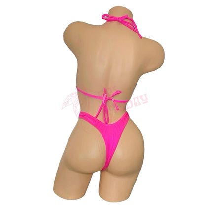 Hot Pink Retro High Cut Thong Tri - Kini Set - String Bikini - GrlFriday Shop