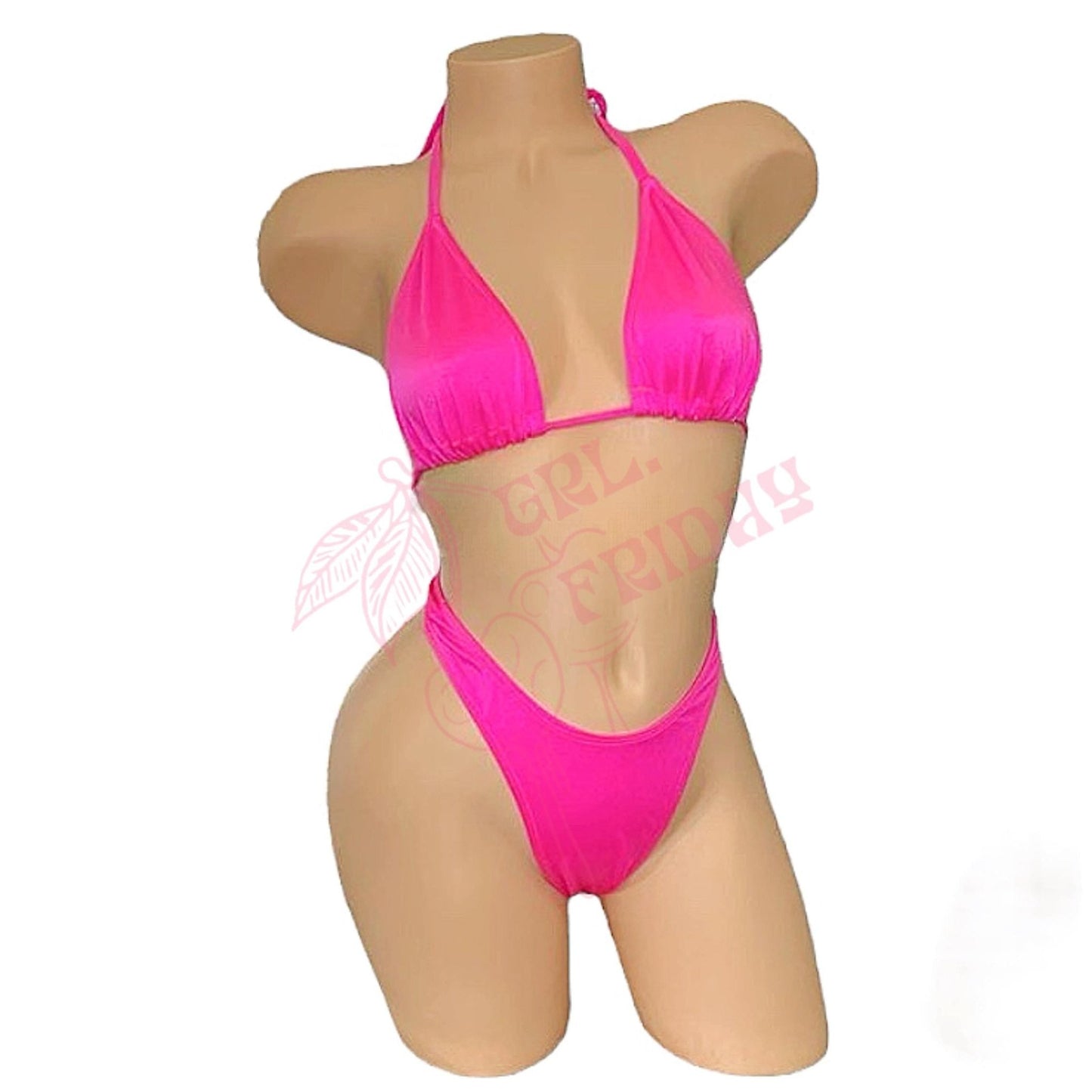 Hot Pink Retro High Cut Thong Tri - Kini Set - String Bikini - GrlFriday Shop