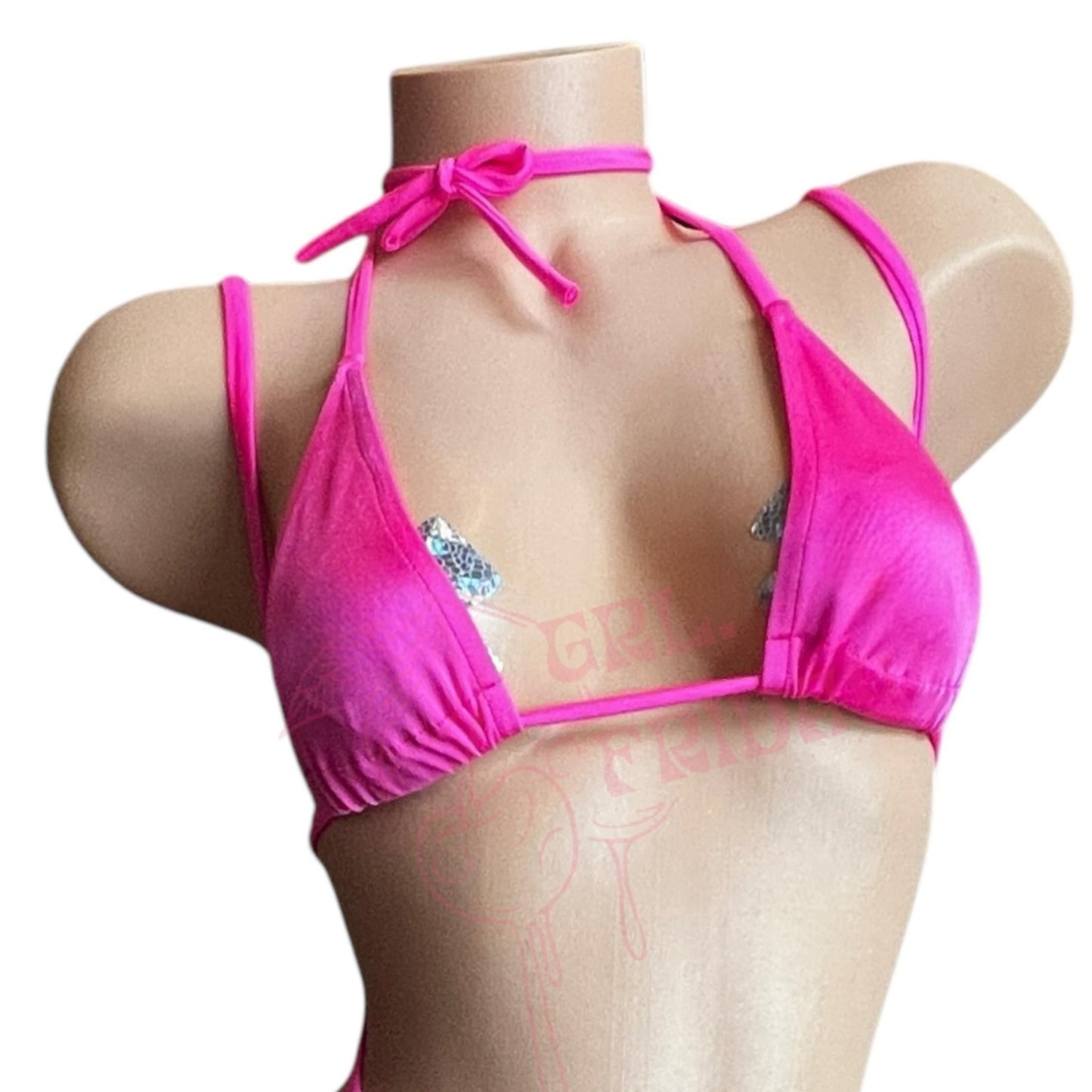 Hot Pink Tri - Kini Slingshot Thong Set - Microkini - GrlFriday Shop