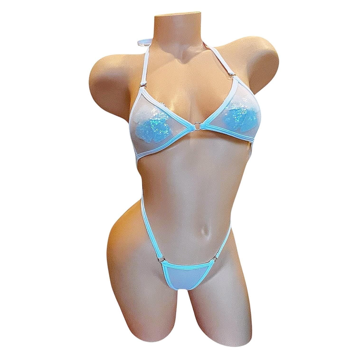 Icy White G String Mesh Thong Bikini set - Microkini - EXOTIC DANCEWEAR - GrlFriday Shop