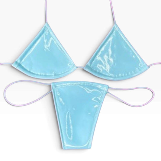 Latex Wet Look Vinyl Microkini Set - Baby Blue - GrlFriday Shop