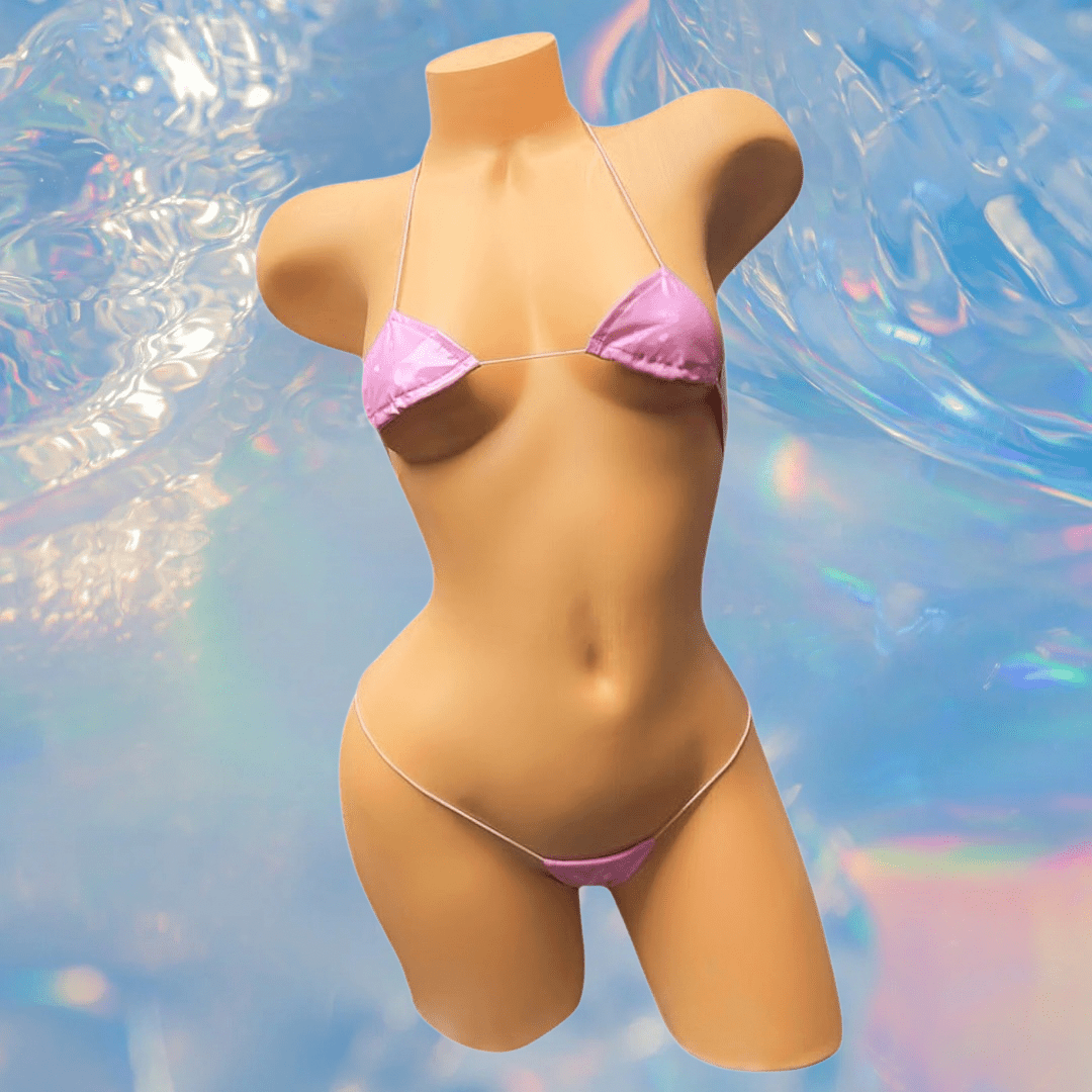 Latex Wet Look Vinyl Microkini Set - Baby Pink - GrlFriday Shop