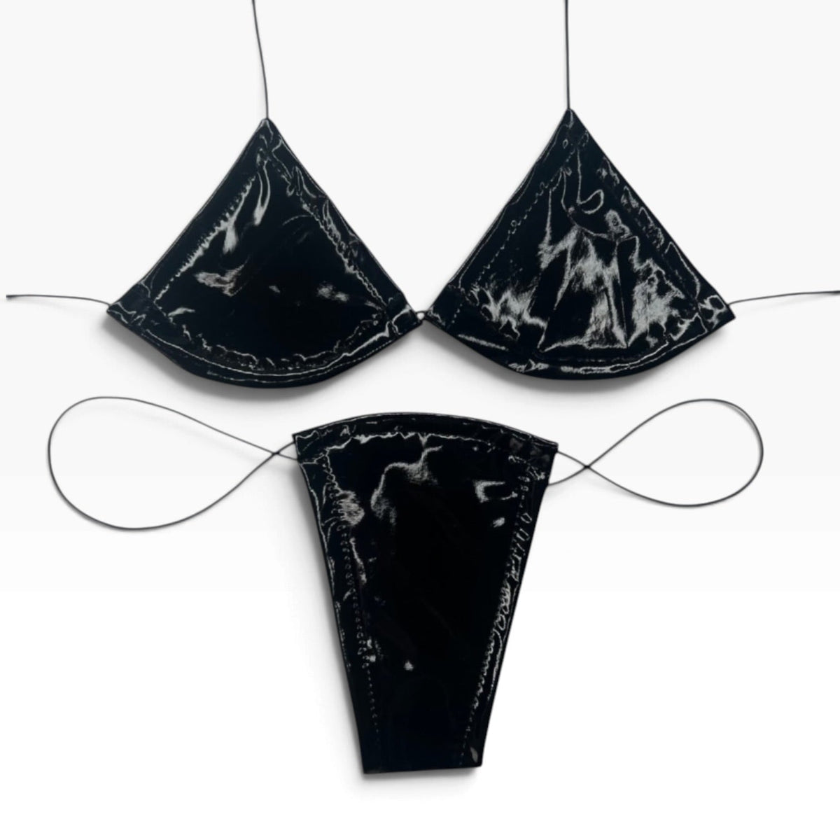 Latex Wet Look Vinyl Microkini Set - Black - GrlFriday Shop