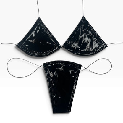 Latex Wet Look Vinyl Microkini Set - Black - GrlFriday Shop