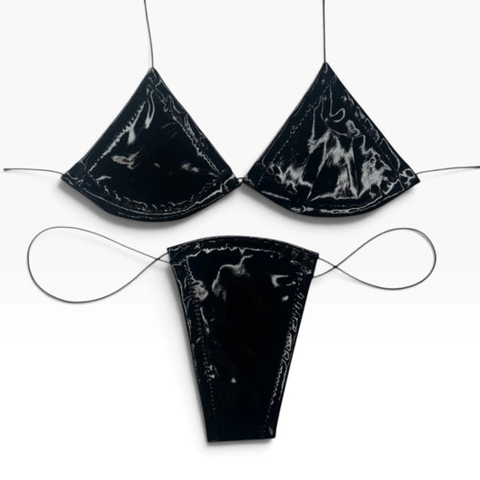 Latex Wet Look Vinyl Microkini Set - Black - GrlFriday Shop