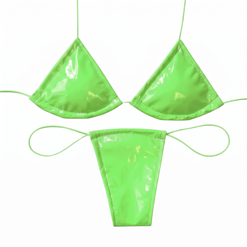 Latex Wet Look Vinyl Microkini Set - Lime Green - GrlFriday Shop