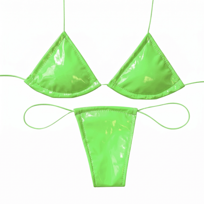 Latex Wet Look Vinyl Microkini Set - Lime Green - GrlFriday Shop