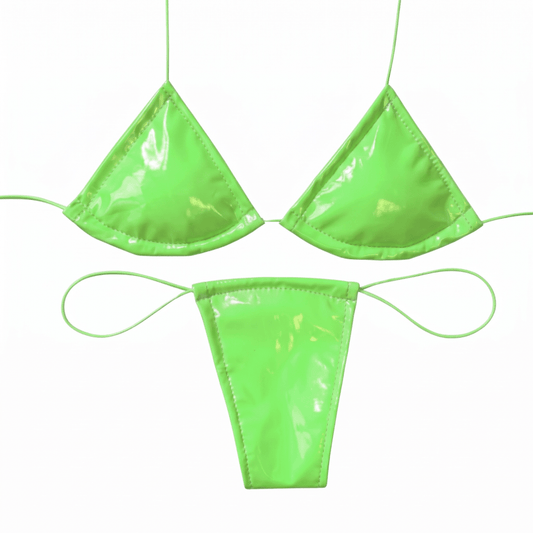Latex Wet Look Vinyl Microkini Set - Lime Green - GrlFriday Shop