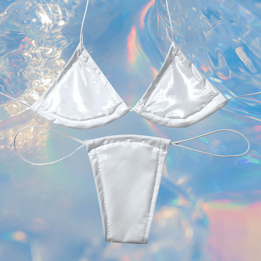 Latex Wet Look Vinyl Microkini Set - White - GrlFriday Shop