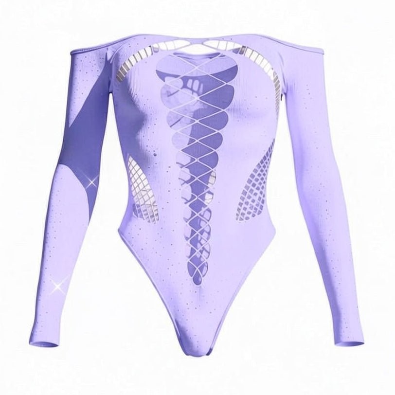 Lavender Rhinestoned Fishnet Bodysuit - GrlFriday Shop