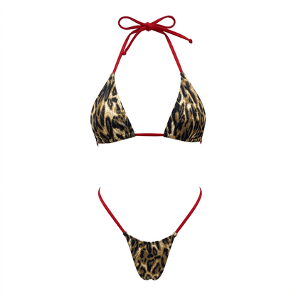 Leopard Print Full Coverage G String Thong Mini Tri - Kini Set - GrlFriday Shop