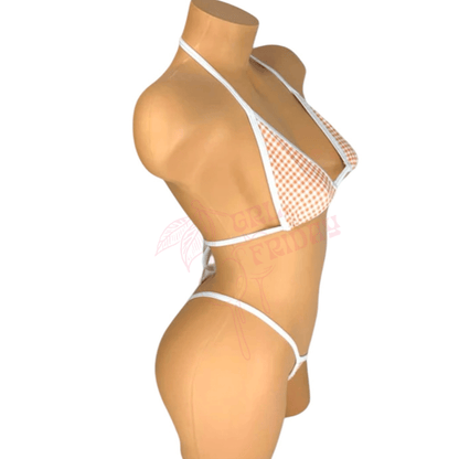 Micro String Bikini Skirt Set - Orange + White Gingham - GrlFriday Shop