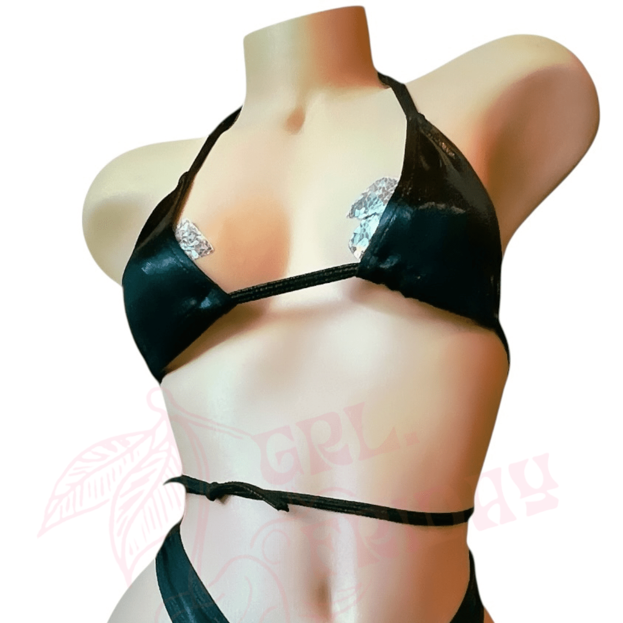 Mini Tri - Kini Top - Glossy Black - GrlFriday Shop