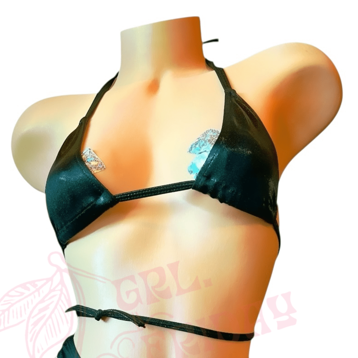 Mini Tri - Kini Top - Glossy Black - GrlFriday Shop