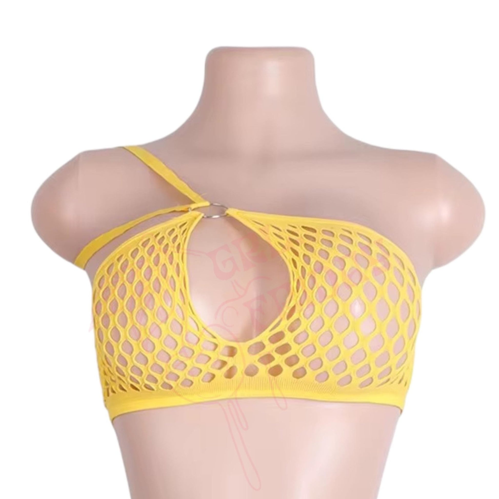 Mustard Yellow Mesh Halter Bikini Set with O - Rings - GrlFriday Shop