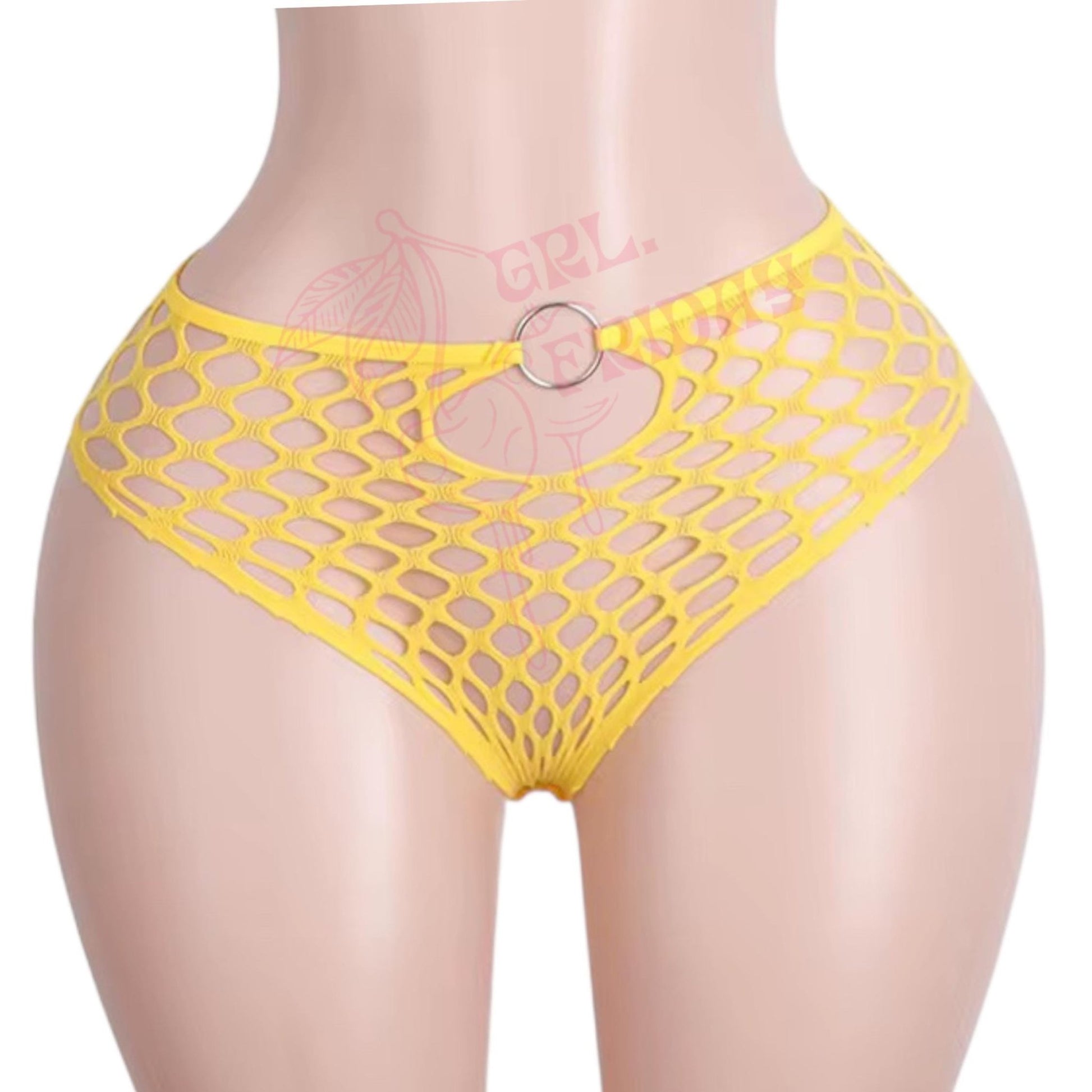 Mustard Yellow Mesh Halter Bikini Set with O - Rings - GrlFriday Shop