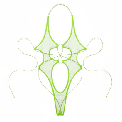 Nova - Lime Green Vinyl Thong One Piece - GrlFriday Shop